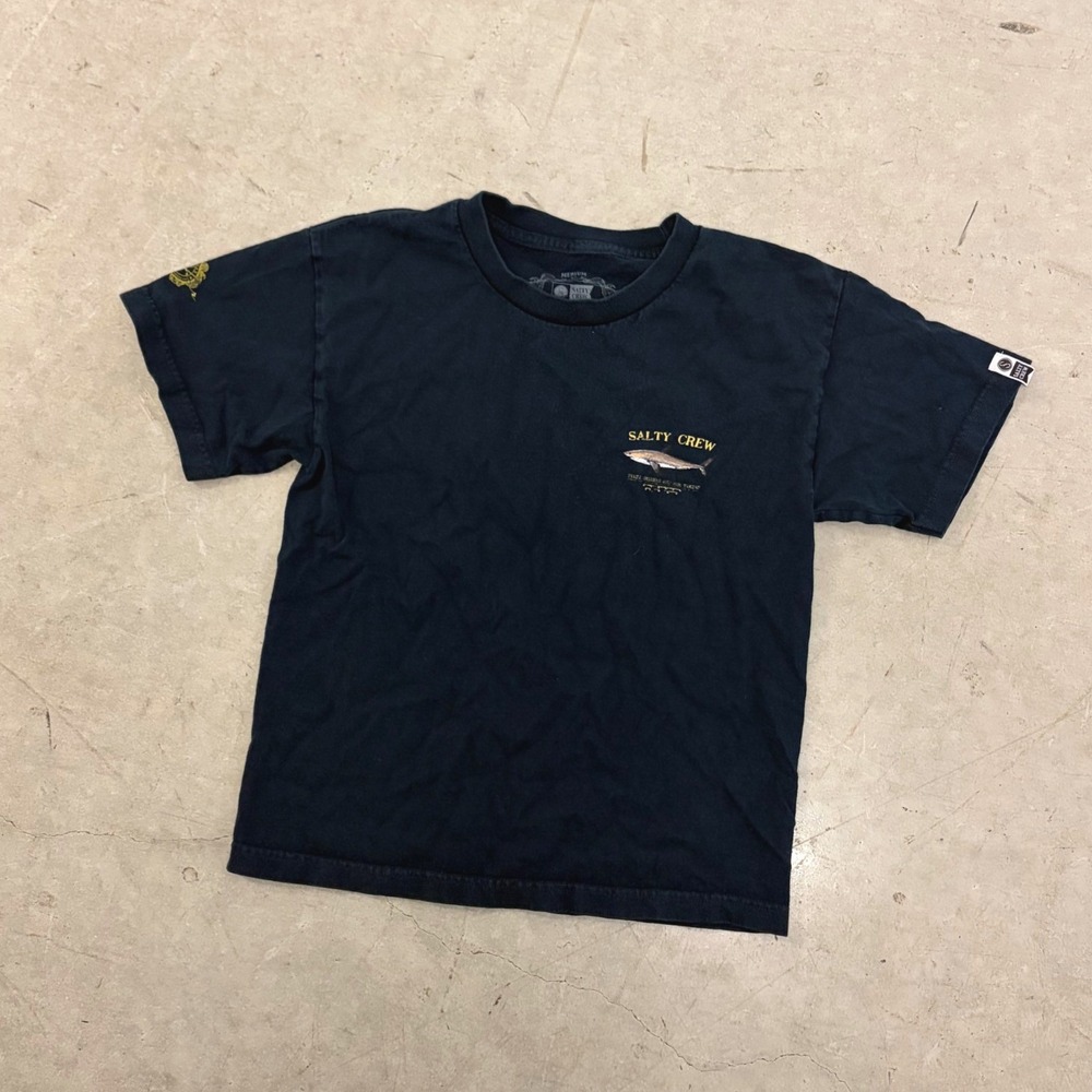 Salty Crew Shark Graphic T-Shirt Navy Blue Amadeo Bachar Boys Medium SC62828